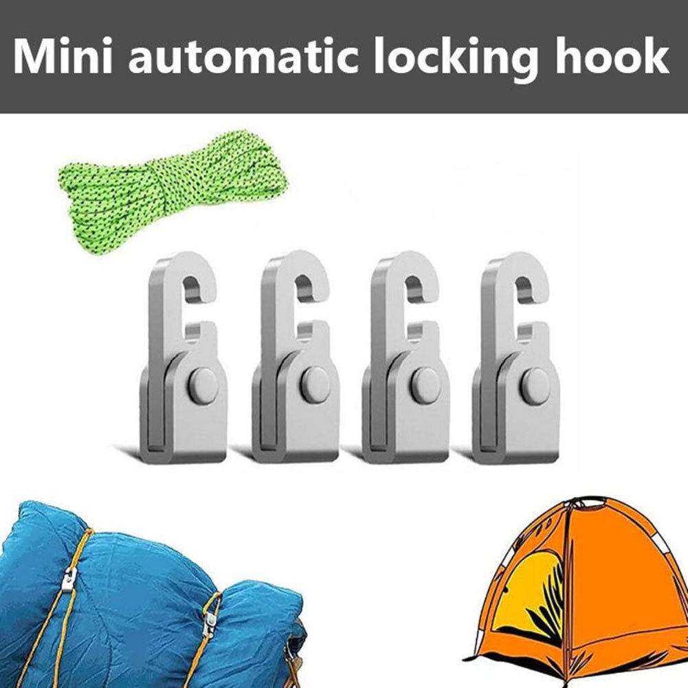 Cheap Goat Tents 4pcs Automatic Lock Hooks Multifunctional Free Knot Easy Fast Tighten Rope Accessories Camping Tent Self locking Hooks with 1pc   